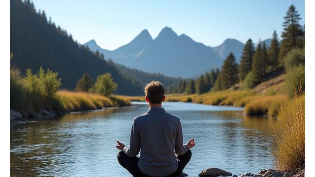 Person meditating by a clear mountain stream in Boulder