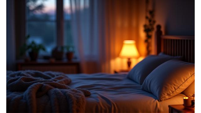 Cozy bedroom scene with dim lighting