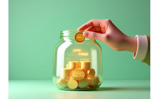 Illustration of a hand placing a coin into a transparent jar with clear labels for 'Payments', 'Refunds', and 'Terms'. Soft, inviting colors with subtle light sources.